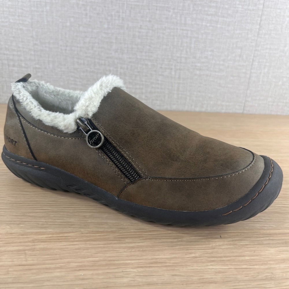 JSport by Jambu Elenor Brown Faux Fur Lined Zip Loafers Memory Foam Womens 7.5M